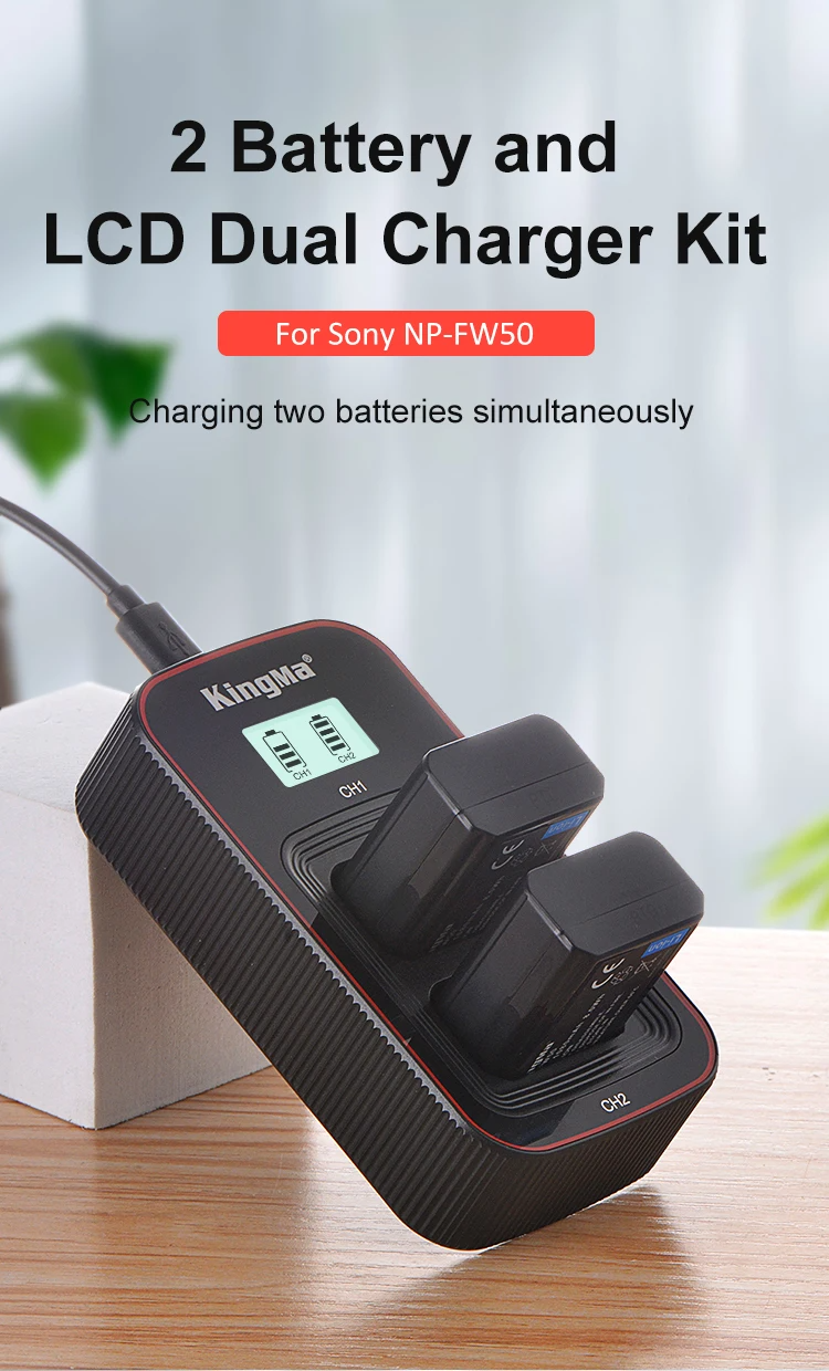 KingMa Sony NP FW50 Rechargeable Battery LCD Dual Charger