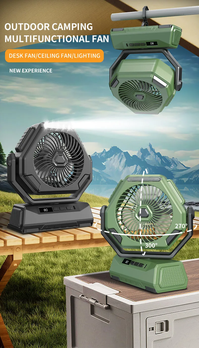 USB Portable Camping Oscillating Fan Outdoor LED Rechargeable Fan