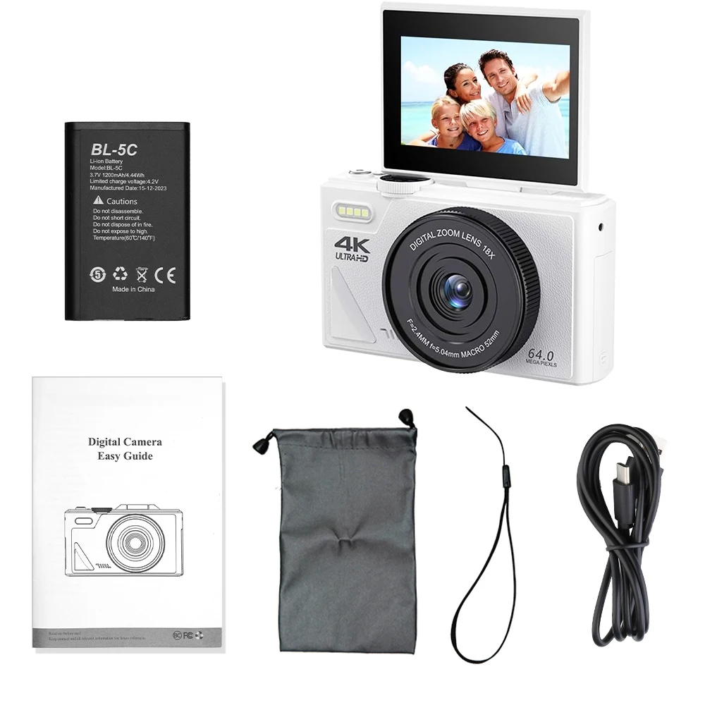 64MP Digital Camera 4K Video Vlogging YouTube Flip Screen 16X Zoom