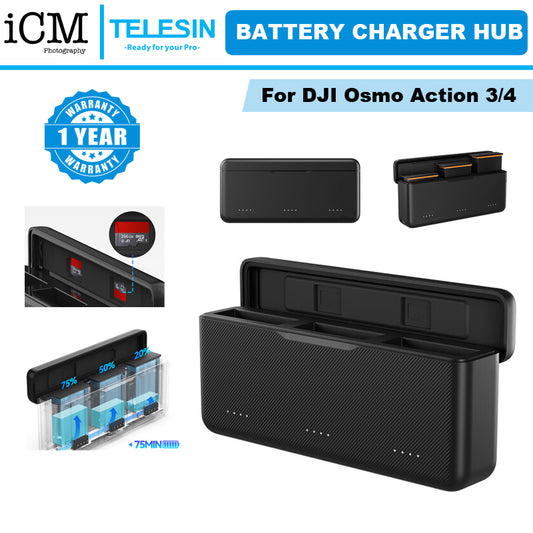 TELESIN DJI Osmo Action 4 3 Battery Charger Storage Case