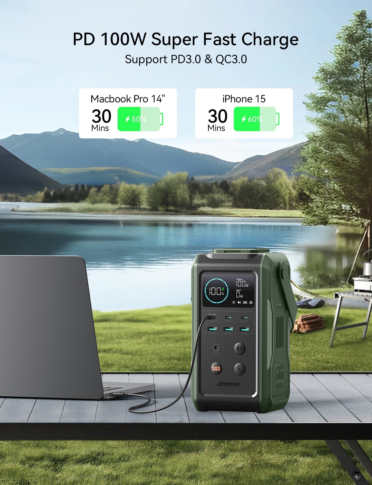 JOYROOM 100W Power Bank 75000mAh outdoor generator With Retractable Light