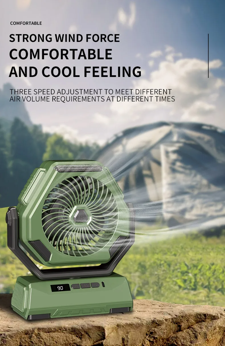 USB Portable Camping Oscillating Fan Outdoor LED Rechargeable Fan