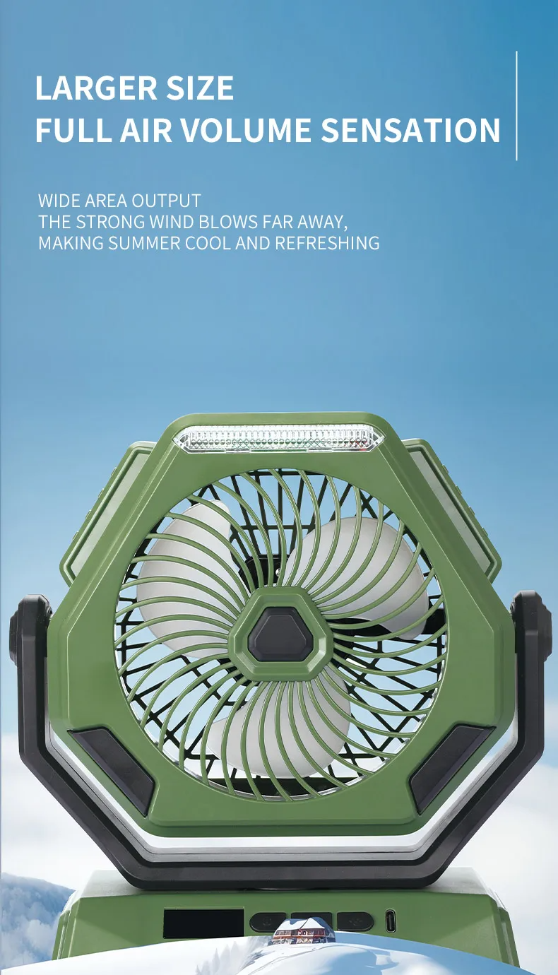USB Portable Camping Oscillating Fan Outdoor LED Rechargeable Fan