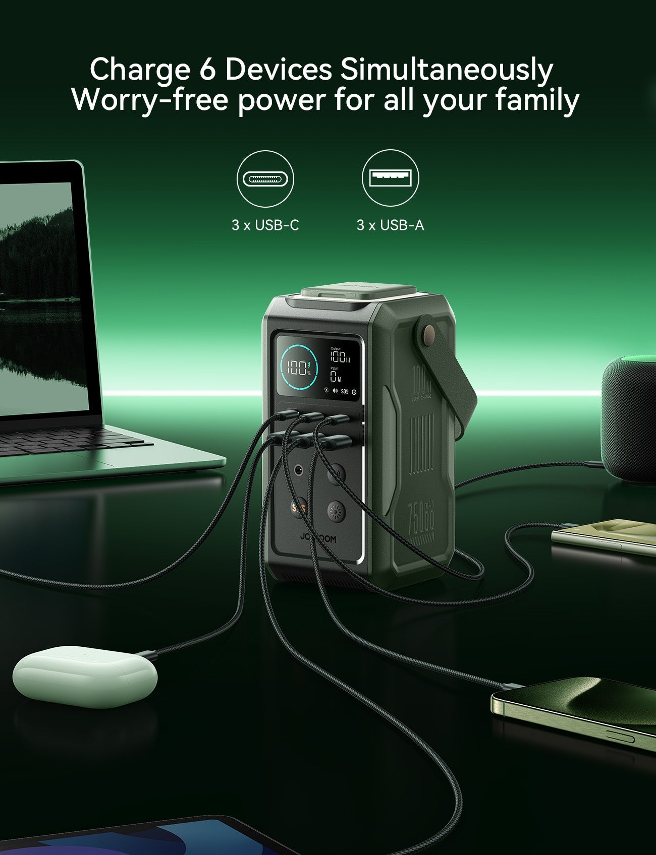 JOYROOM 100W Power Bank 75000mAh outdoor generator With Retractable Light