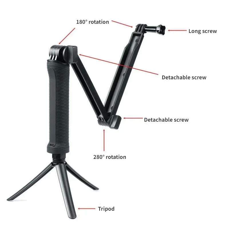3 Way Monopod Tripod Selfie Stick Hand Grip Extension Arm for GoPro Action Camera