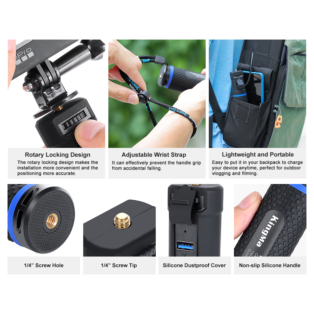 KingMa 10000mAh Power Bank Battery handle Grip Selfie Stick for Cameras, GoPro, Mobile Phone