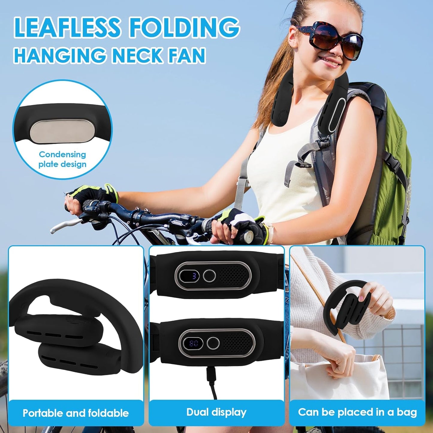 Portable USB Neck Fan Foldable Rechargeable Fan 3000mAh