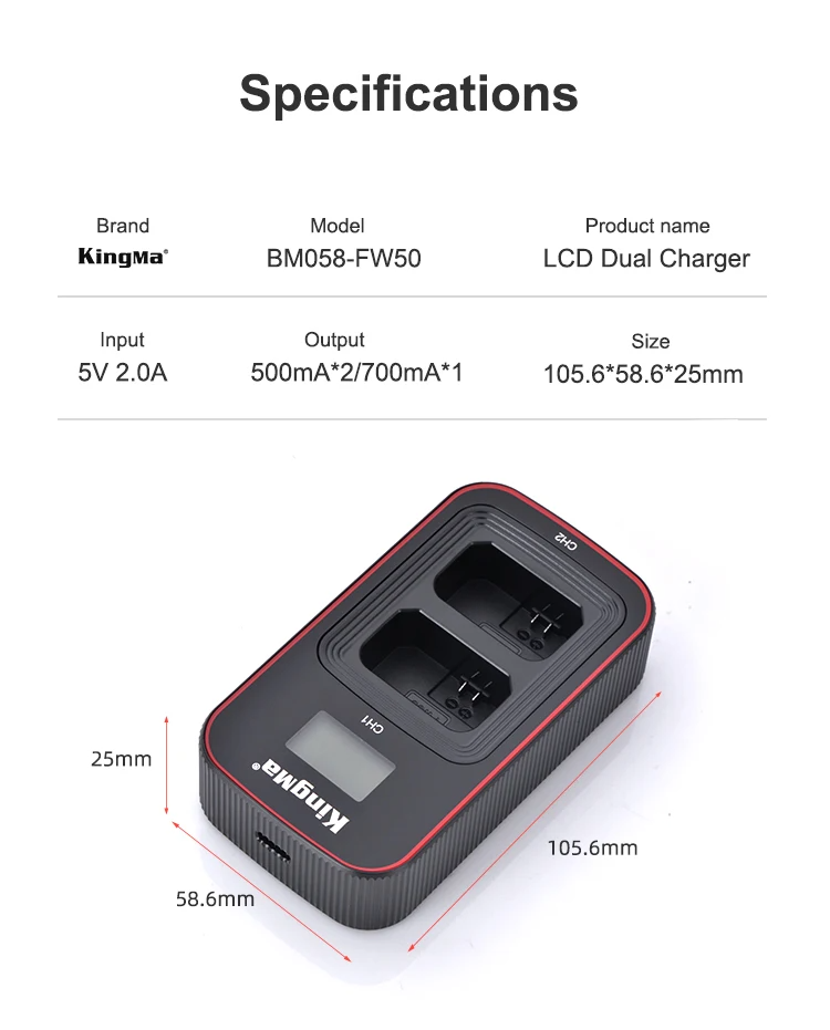 KingMa Sony NP FW50 Rechargeable Battery LCD Dual Charger
