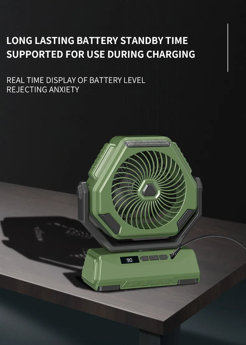 USB Portable Camping Oscillating Fan Outdoor LED Rechargeable Fan