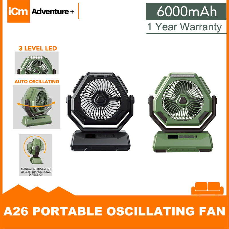 USB Portable Camping Oscillating Fan Outdoor LED Rechargeable Fan