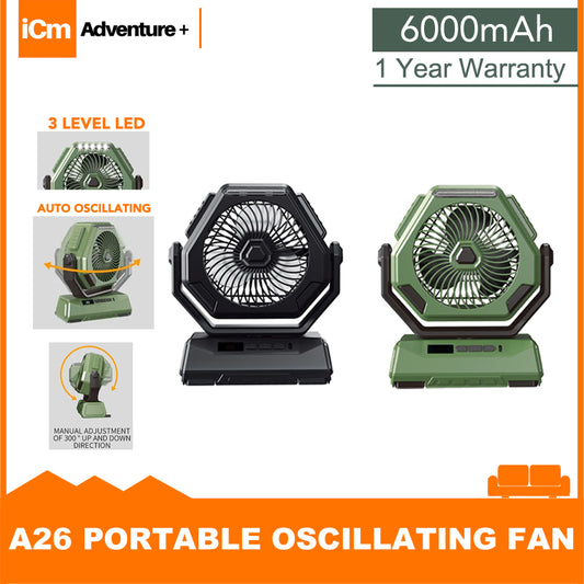 USB Portable Camping Oscillating Fan Outdoor LED Rechargeable Fan