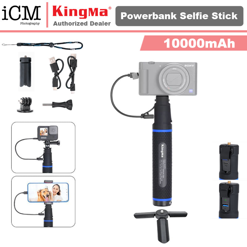 KingMa 10000mAh Power Bank Battery handle Grip Selfie Stick for Cameras, GoPro, Mobile Phone