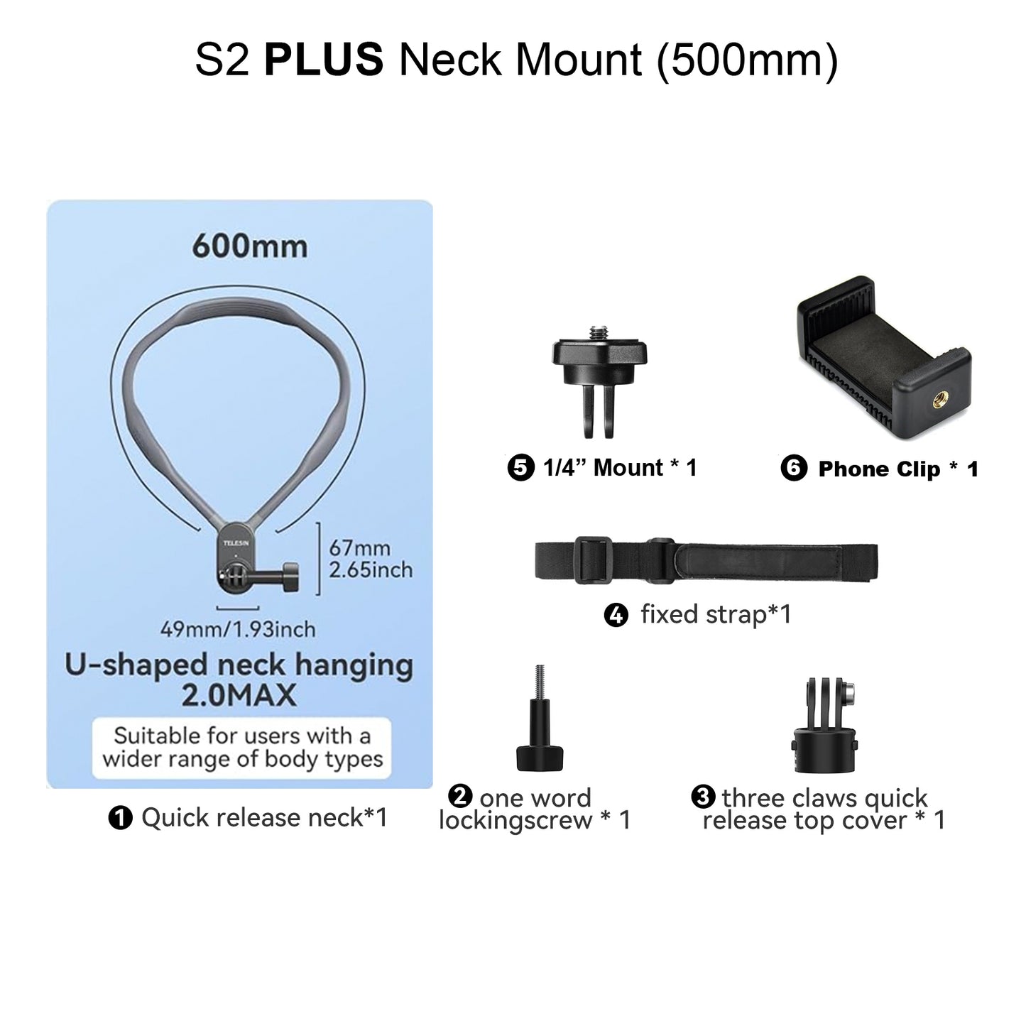 TELESIN Quick Release Neck Mount for Action Cameras 2.0