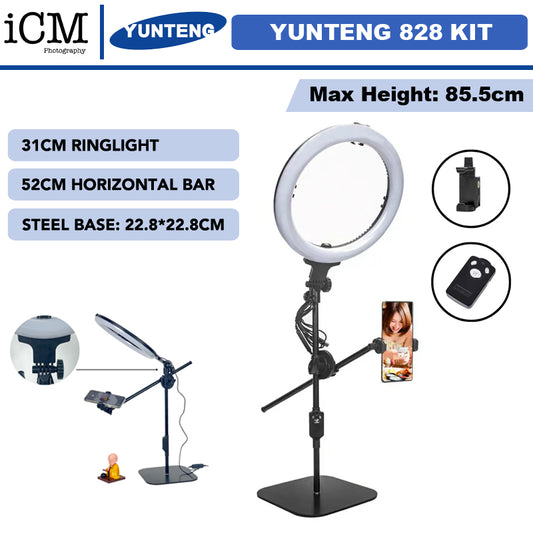 YUNTENG 828 Desktop RingLight LED Selfie Live Streaming Photography Stand with Bluetooth Remote Control