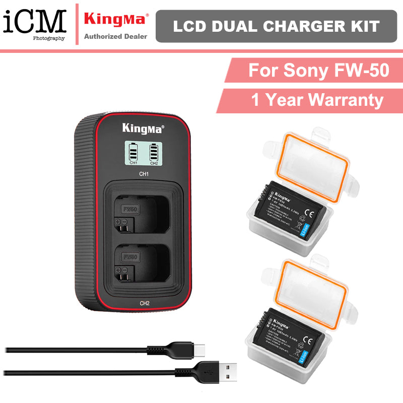 KingMa Sony NP FW50 Rechargeable Battery LCD Dual Charger
