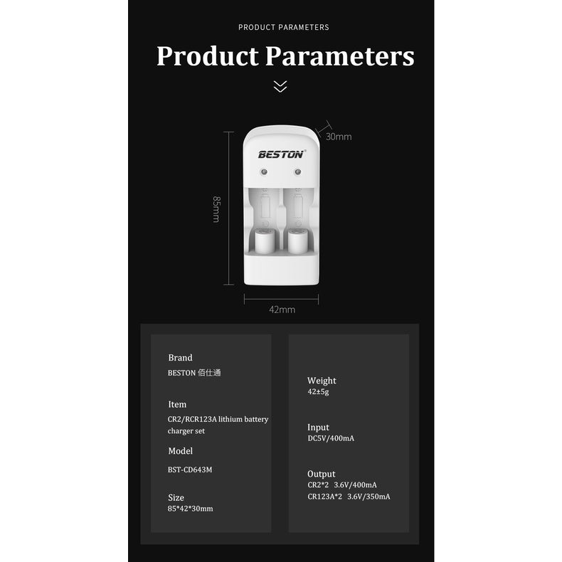 Beston Rechargable CR123 CR 123A Battery Charger Set