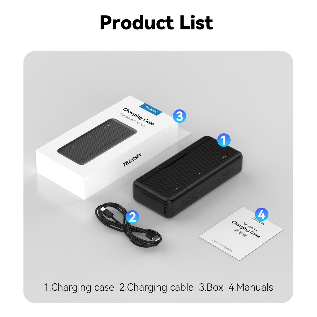 TELESIN DJI Osmo Action 4 3 Battery Charger Storage Case