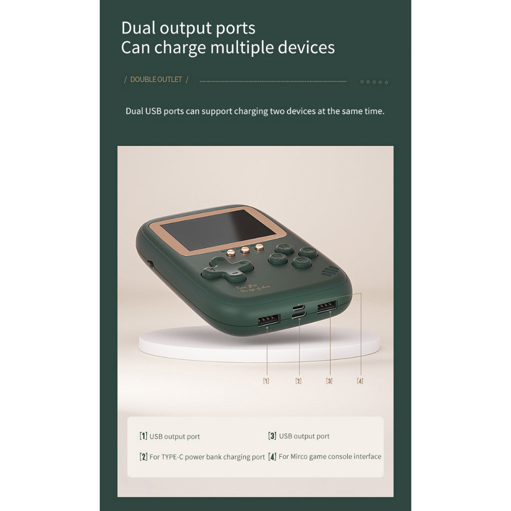 10000mAh Power bank with Retro Game Console 2.8 Inch Dual USB Output Mini Handheld Game Console