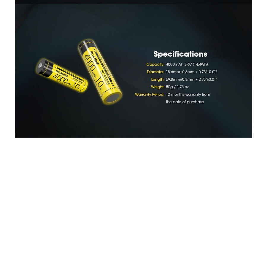 Nitecore NL1840HP 4000mAh Rechargeable 18650 Battery