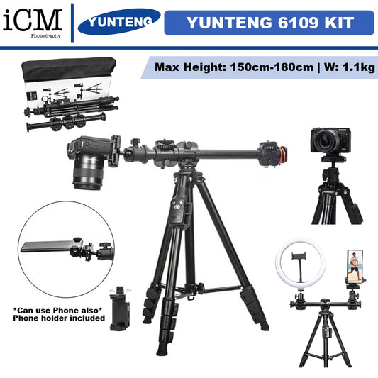 YUNTENG VCT-6109 Professional Live Streaming overhead shot photography Tripod with Extension Rod