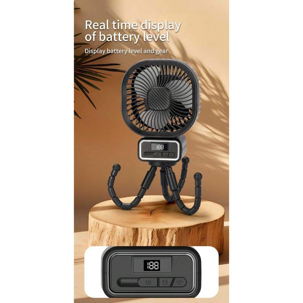USB Rechargeable Oscillating LED Fan With Detachable Octopus Tripod stroller Fan 5000mAh