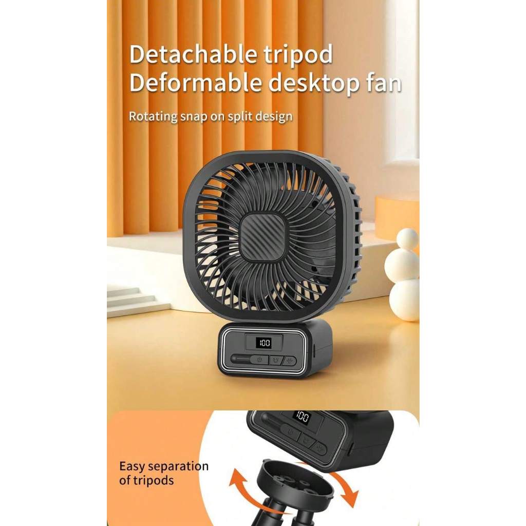 USB Rechargeable Oscillating LED Fan With Detachable Octopus Tripod stroller Fan 5000mAh