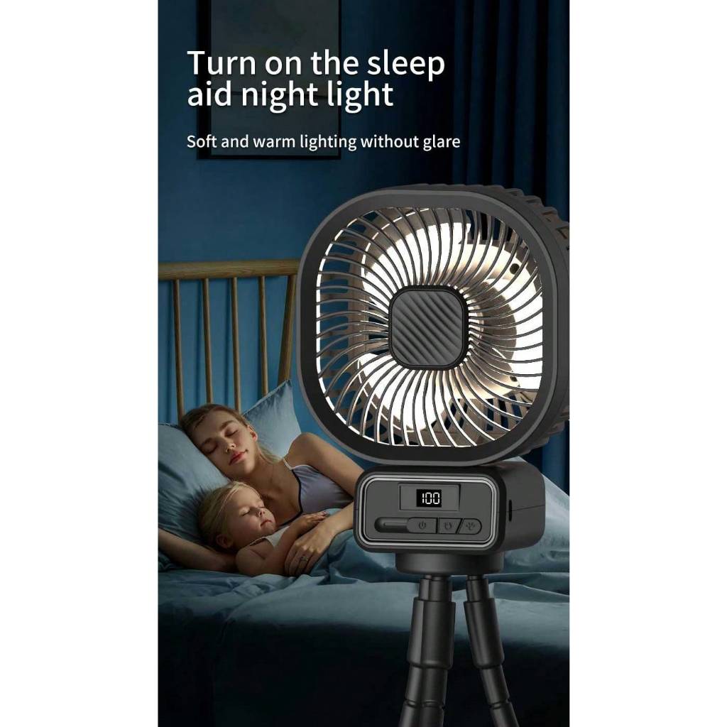 USB Rechargeable Oscillating LED Fan With Detachable Octopus Tripod stroller Fan 5000mAh
