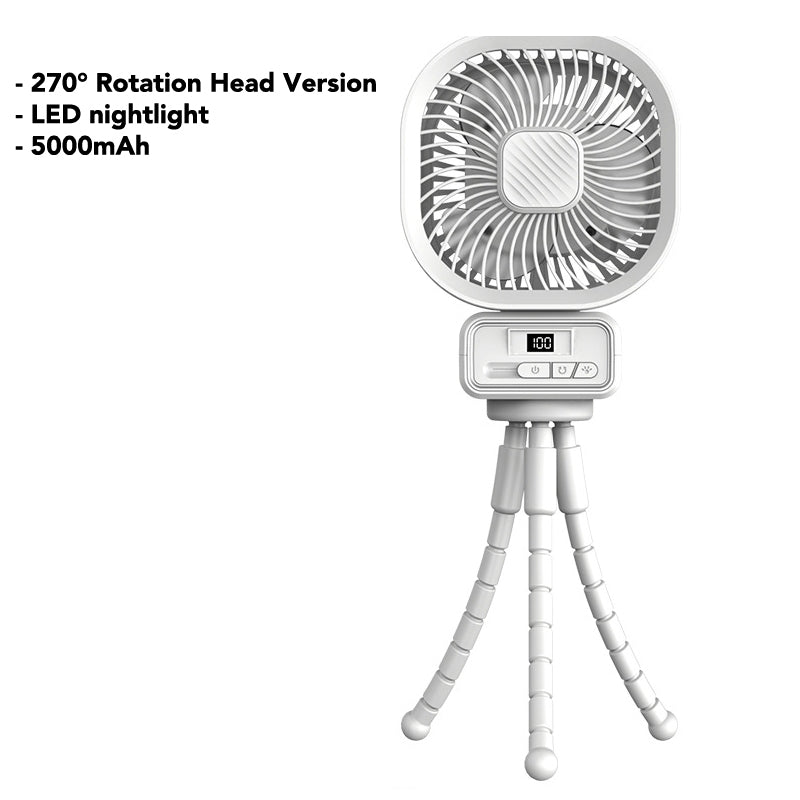 USB Rechargeable Oscillating LED Fan With Detachable Octopus Tripod stroller Fan 5000mAh