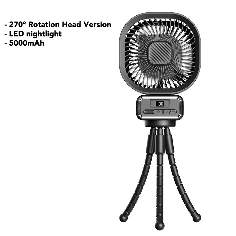 USB Rechargeable Oscillating LED Fan With Detachable Octopus Tripod stroller Fan 5000mAh