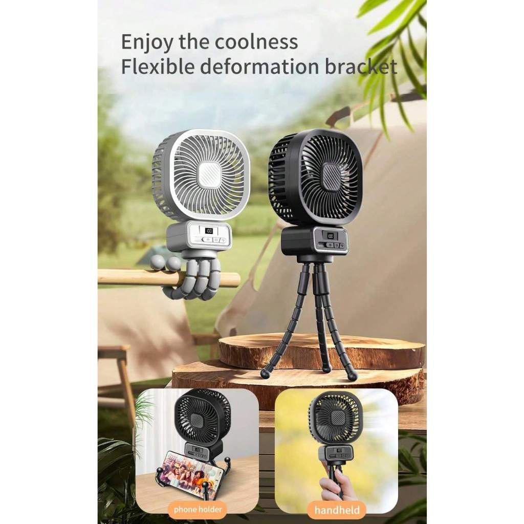 USB Rechargeable Oscillating LED Fan With Detachable Octopus Tripod stroller Fan 5000mAh
