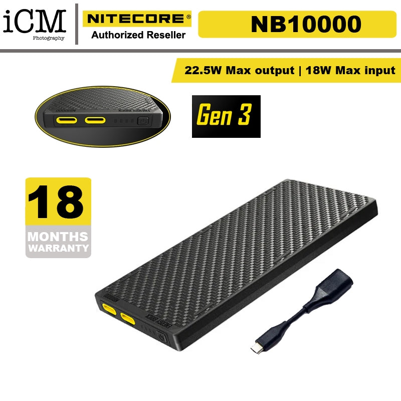 Nitecore NB10000 Gen 3 Ultra-Slim USB-C Power Bank - 18 Months Warranty
