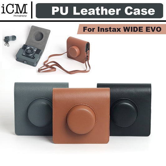 instax WIDE Evo Camera Bag with Shoulder Strap PU Leather Cover Protective Camera Case