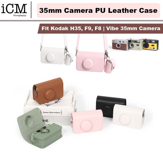 35mm Film Camera PU Leather Case Protector Camera Bag with Shoulder Strap for EKTAR H35 F9 Vibe