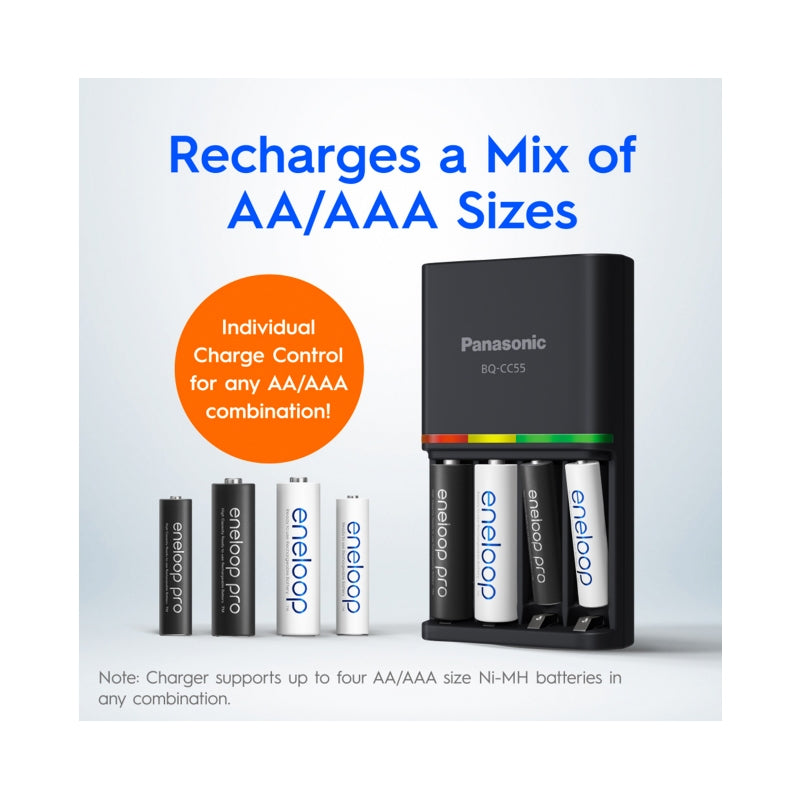 PANASONIC ENELOOP Pro BQ-CC55 2hrs Smart and Quick Charger + 4 AA Pro Eneloop