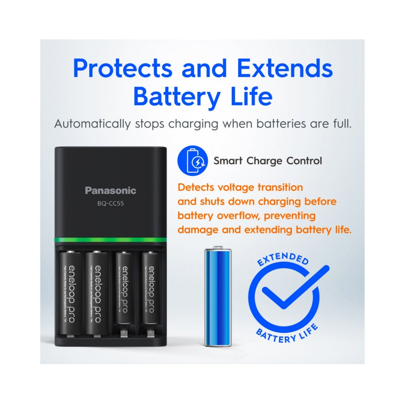PANASONIC ENELOOP Pro BQ-CC55 2hrs Smart and Quick Charger + 4 AA Pro Eneloop