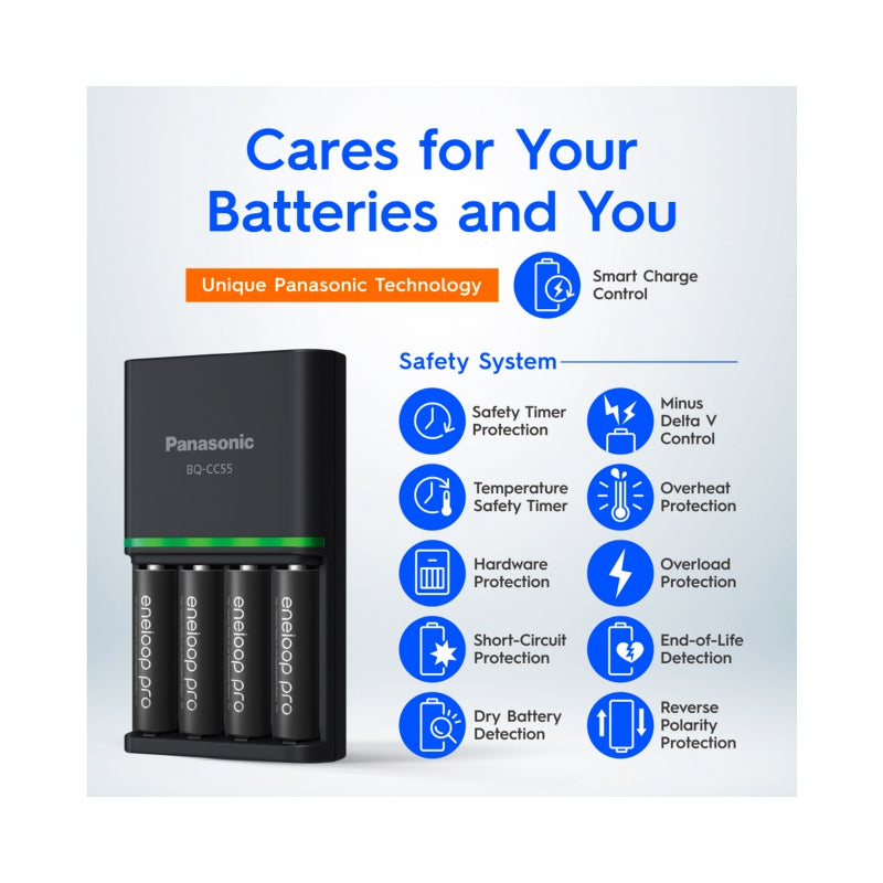 PANASONIC ENELOOP Pro BQ-CC55 2hrs Smart and Quick Charger + 4 AA Pro Eneloop
