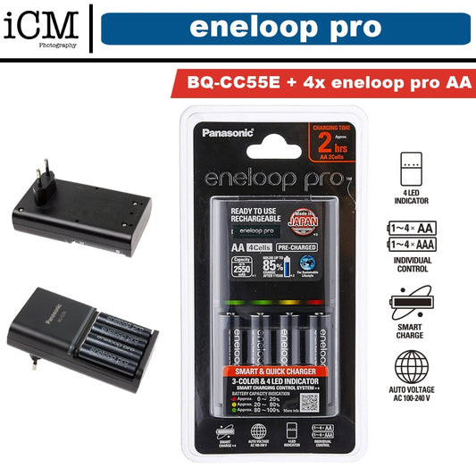 PANASONIC ENELOOP Pro BQ-CC55 2hrs Smart and Quick Charger + 4 AA Pro Eneloop