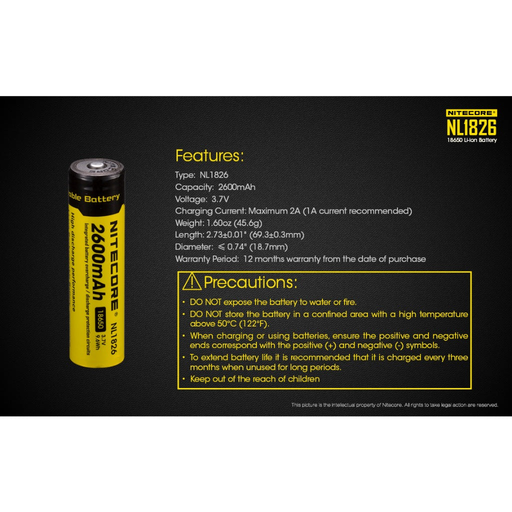 Nitecore NL1826 18650 Li-ion battery 2600mAh