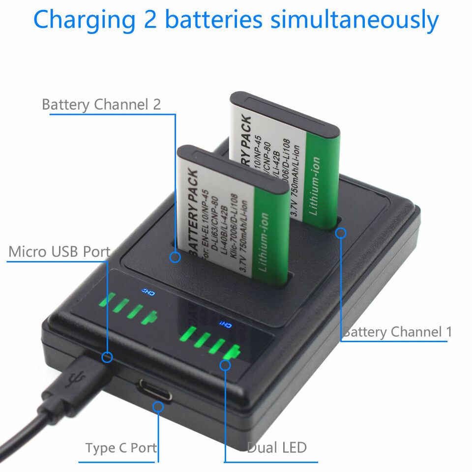 USB Dual charger for Kodak PixPro  FZ55 LB-012 Olymplus OM Li-40
