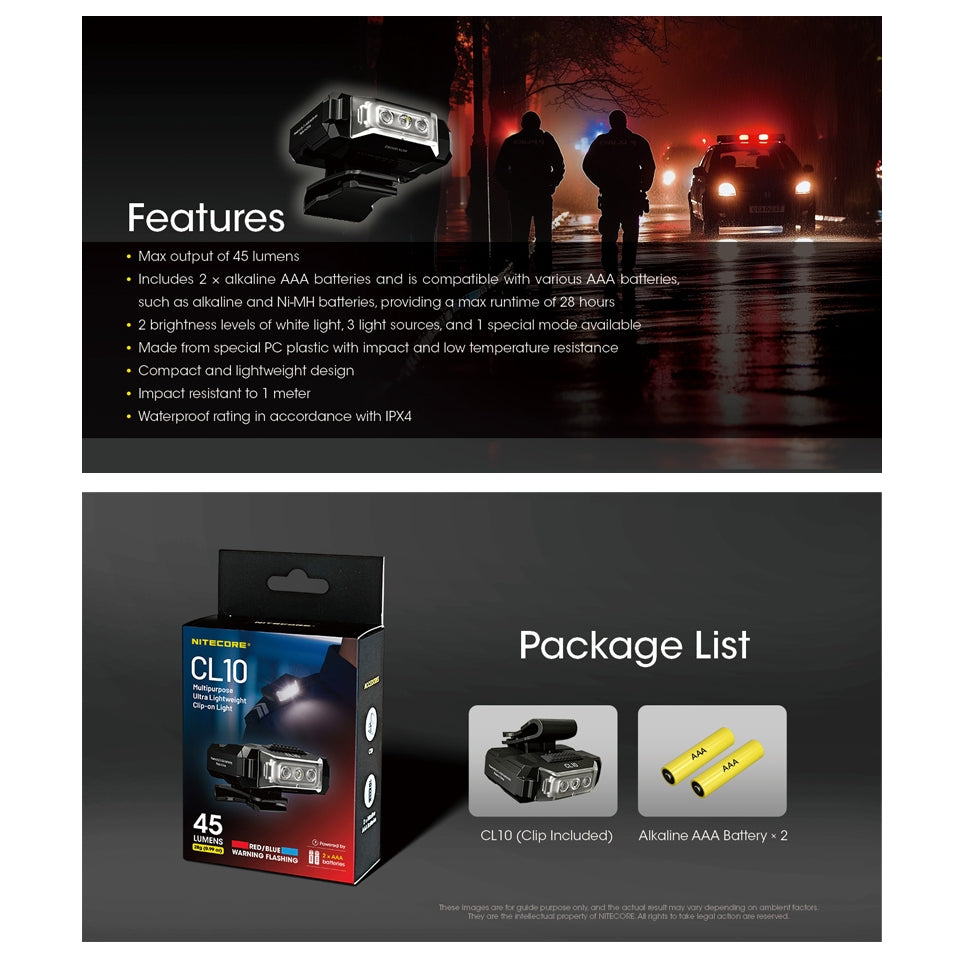 Nitecore CL10 Clip-ON Light CL10 Multipurpose Ultra Lightweight Clip-on Light