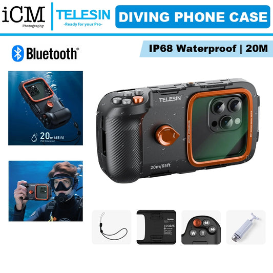 TELESIN Underwater Snorkeling 20m Diving Phone Waterproof Case Universal Underwater Diving Housing