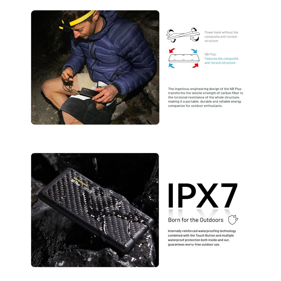 Nitecore NB Plus IPX7 Waterproof carbon fibre Powerbank 10000mAh 3A 22W