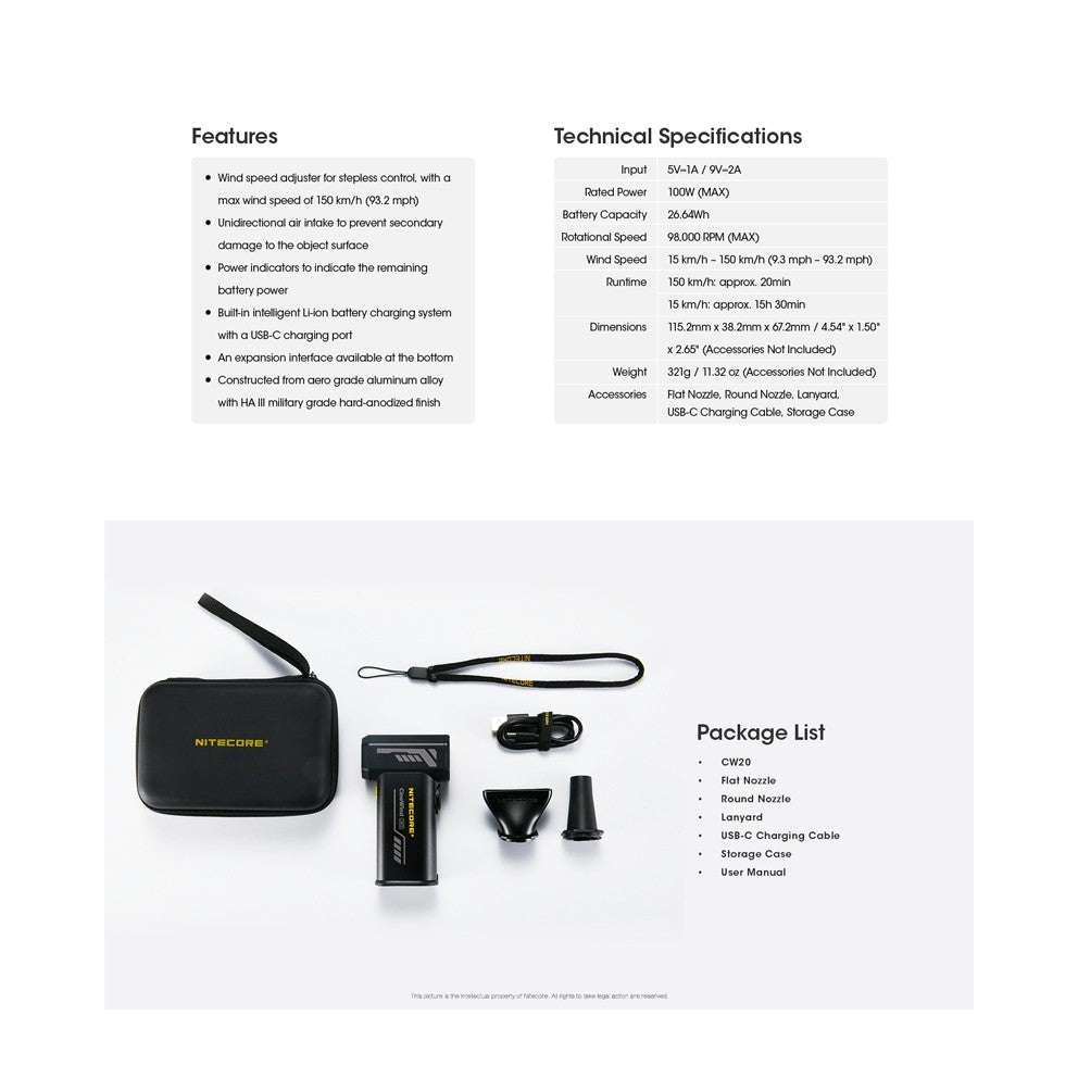 Nitecore Handheld Turbo Fan (150km/h) Multipurpose Pocket Photography Fan