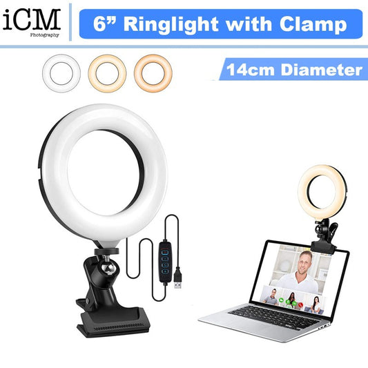 6'' LED Ring Light for Computer Laptop Video Conference Lighting with Clip Clamp Mount
