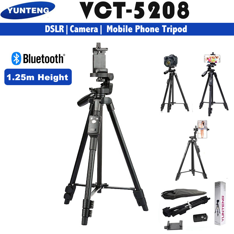 Tripé Yunteng VCT‑5208 com Bluetooth