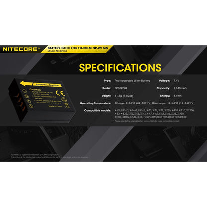 NITECORE FUJIFILM NP-W126S Replacement Camera Battery Pack (NC-BP004)