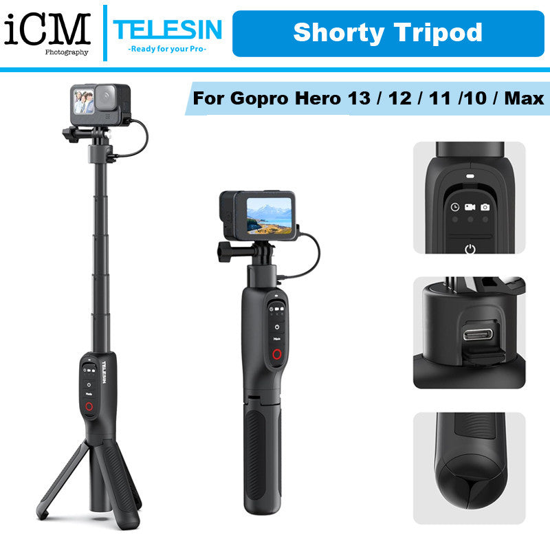 TELESIN Gopro Shorty Rechargeable Selfie Tripod Remote Control for GoPro Hero 13 12 11 10 9 MAX
