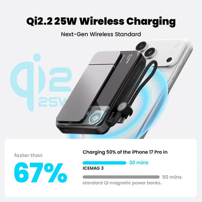 Sharge ICEMAG 3 Power bank Qi2.2 25W Wireless Magnetic Power Bank with Built in Cable
