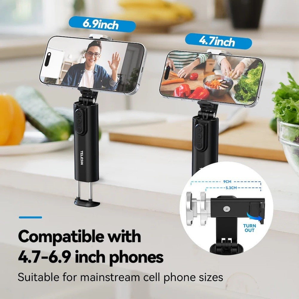 TELESIN Magnetic Phone Holder Travel Clamp Mount Stand Stick Bluetooth Remote Control