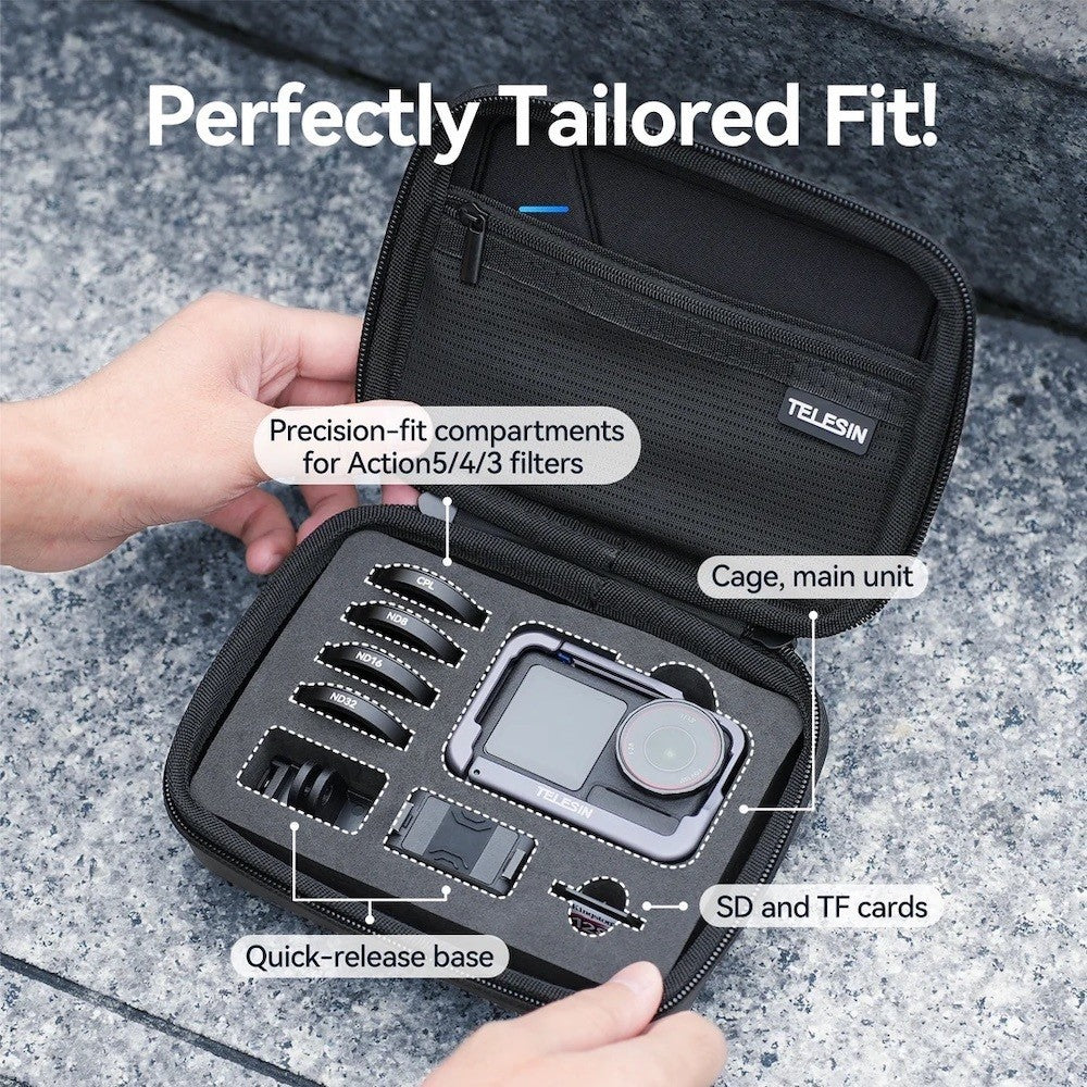 TELESIN Shockproof Medium Storage Case for DJI Action 6 5 Pro 4 3 Compression Resistant Camera Carrying Bag